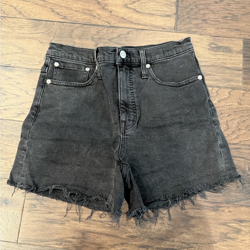 Madewell Black High Rise Denim Shorts Frayed Hem